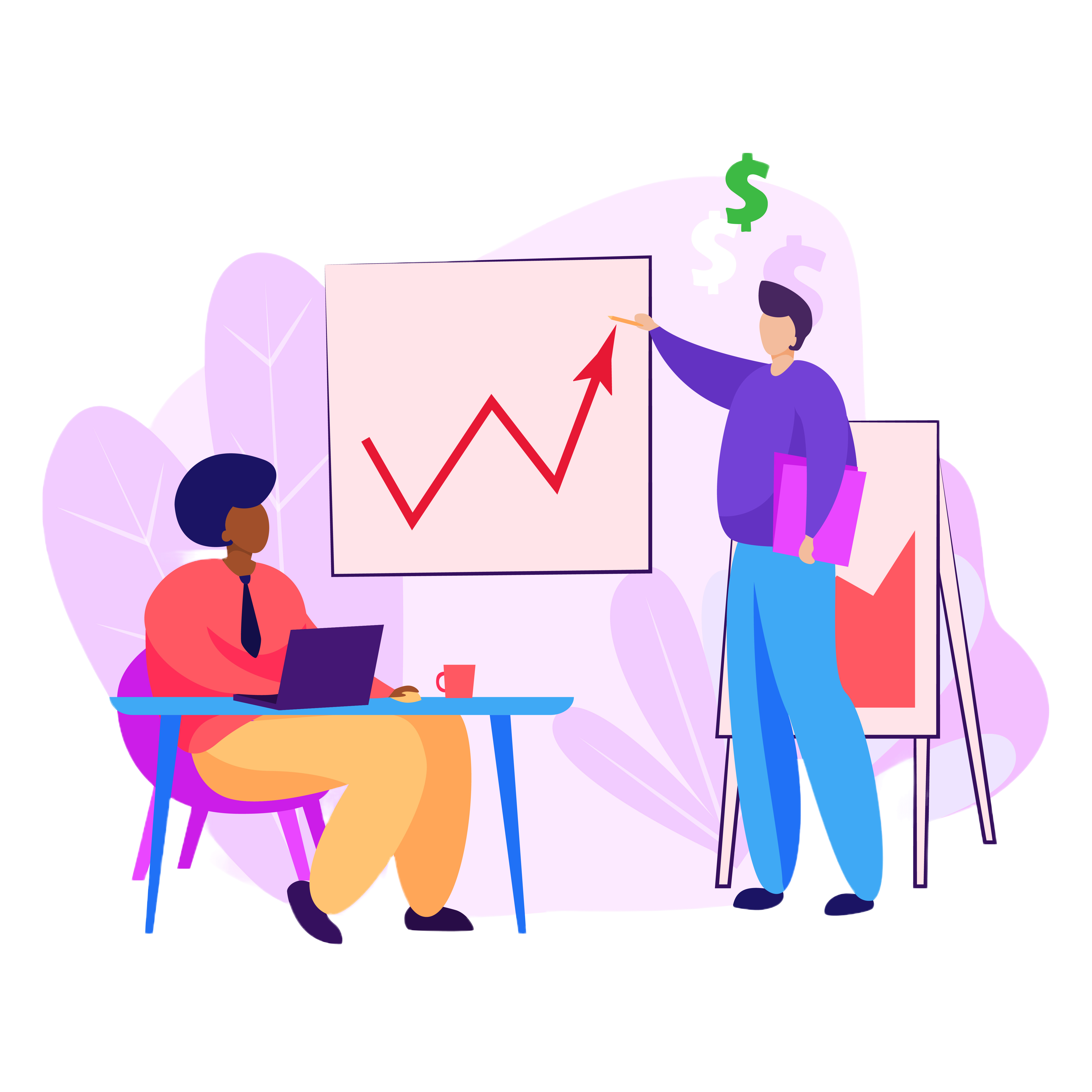 Business leader presenting growth diagram to colleague